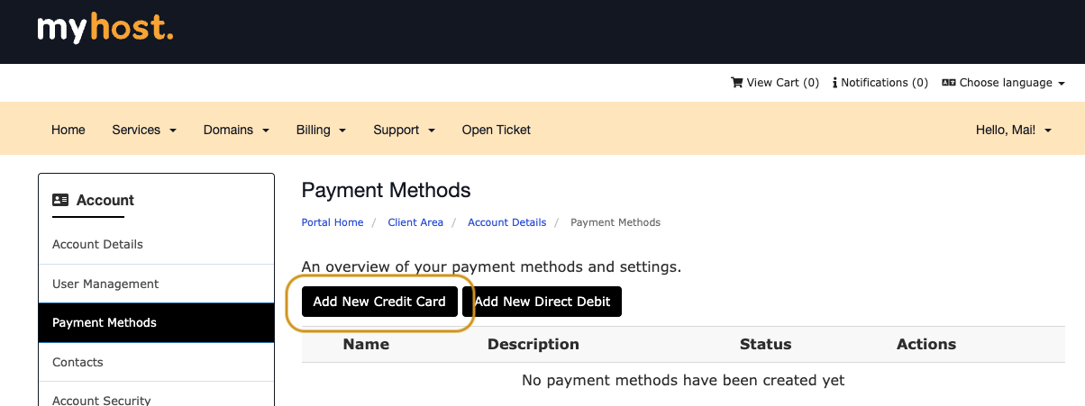 Click Add New Credit Card